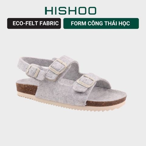 Dép đế trấu sandal birken quai ngang 2 khoá vải dạ Premium HISHOO B102