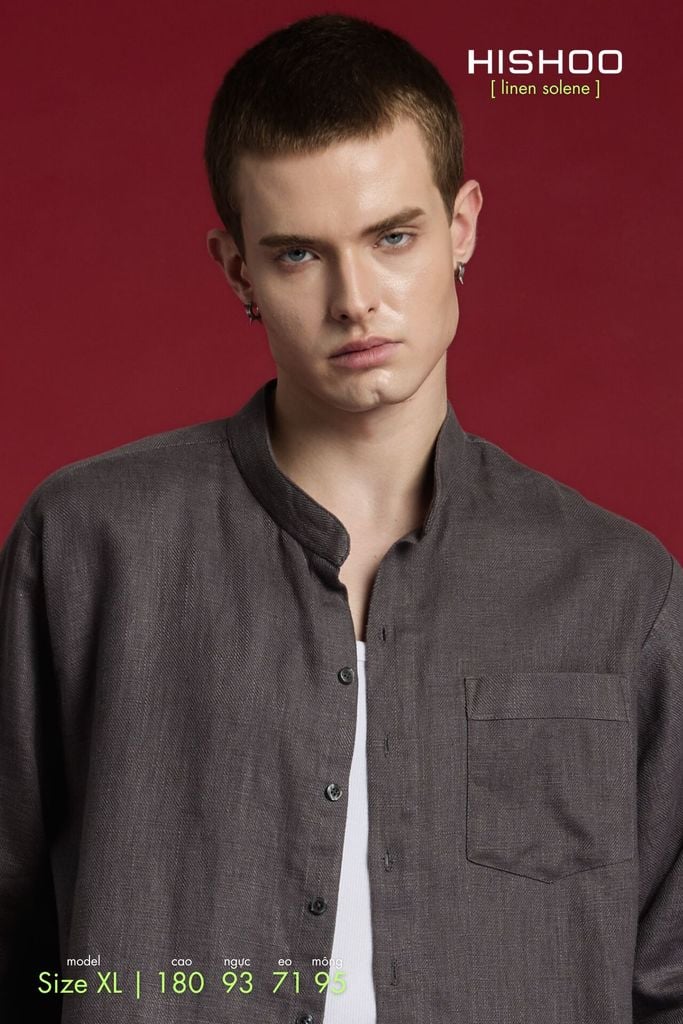 Áo Sơ Mi Nam Tay Dài Relax Form Rộng, Cổ Tàu Tròn, Lai Ngang Linen Solene Vải Mềm Mát HISHOO A2T001