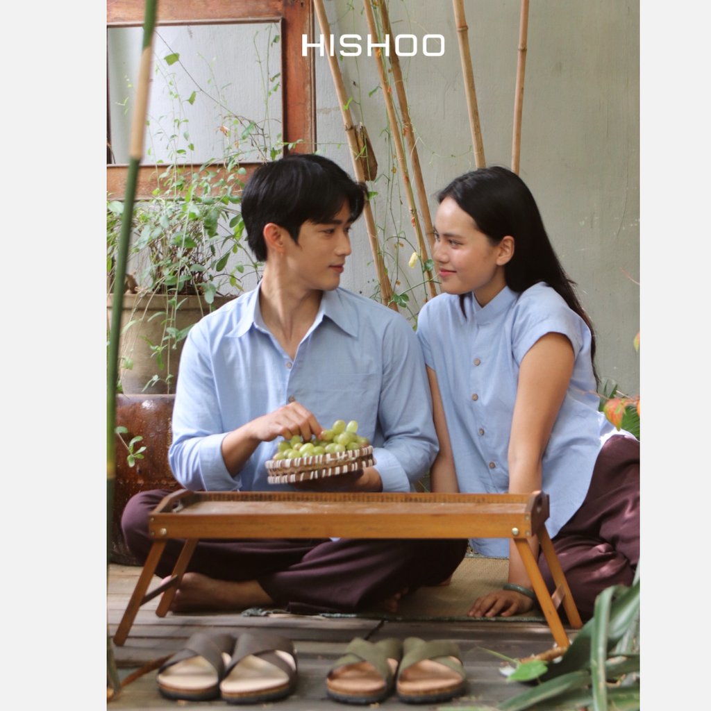 Áo Sơ Mi Nữ Nút Gỗ Tay Ngắn Relax Form Rộng, Cổ Tàu Vuông, Linen Solene Vải Mềm Mát HISHOO A4G002
