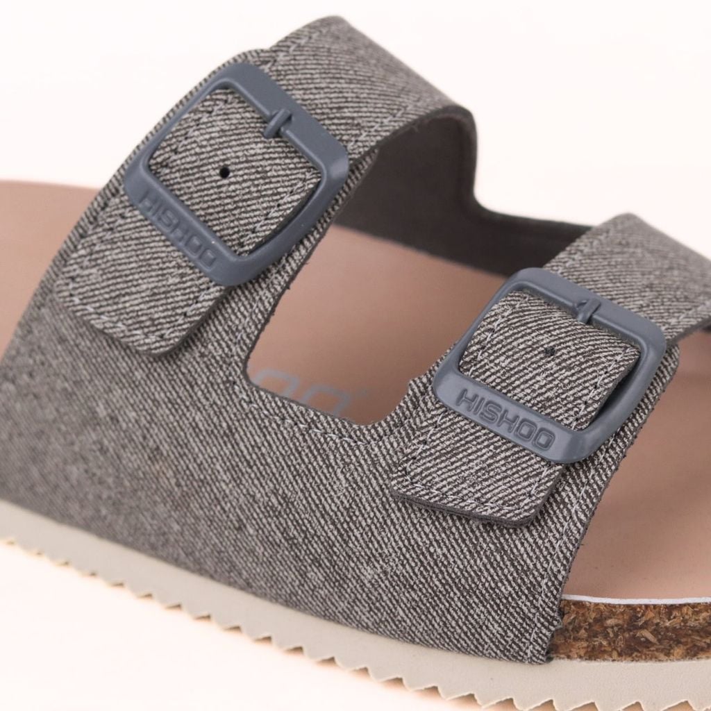 Dép đế trấu birken 2 khóa Xám Demin Khóa Xám Premium HISHOO B093