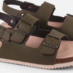 Dép đế trấu sandal birken Xanh Olive quai ngang 2 khoá premium HISHOO B102