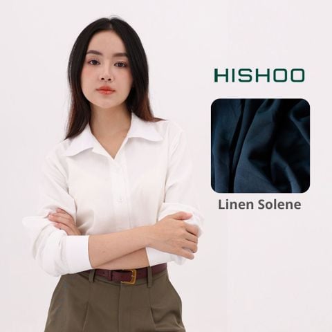 Áo Sơ Mi Tay Dài Nữ Relax Form Rộng, Cổ Danton, Lai Ngang Linen Solene Vải Mềm Mát HISHOO A2G004