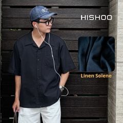 Áo Sơ Mi Đen Nam Relax Form Rộng, Cổ Danton, Lai Ngang Linen Solene Vải Mềm Mát HISHOO A1T004