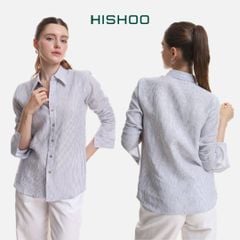 Áo Sơ Mi Sọc Nút Gỗ Tay Dài Nữ Relax Form Rộng, Cổ Thường, Lai Ngang Linen Solene Vải Mềm Mát HISHOO A2G003