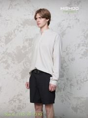 Áo Sơ Mi Nam Tay Dài Xám Tro Relax Form Rộng, Cổ Polo Tàu Vuông, Xẻ V Linen Solene Vải Mềm Mát HISHOO A3T002