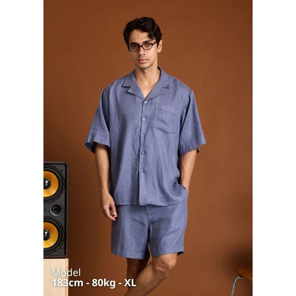 Áo Sơ Mi Nam Relax Form Rộng, Cổ Danton, Lai Ngang Linen Solene Vải Mềm Mát HISHOO A1T004