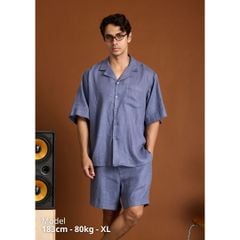 Áo Sơ Mi Nam Relax Form Rộng, Cổ Danton, Lai Ngang Linen Solene Vải Mềm Mát HISHOO A1T004