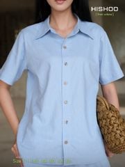 Áo Sơ Mi Nữ Nút GỗRelax Form Rộng, Cổ Thường, Lai Ngang Linen Solene Vải Mềm Mát HISHOO A1G003