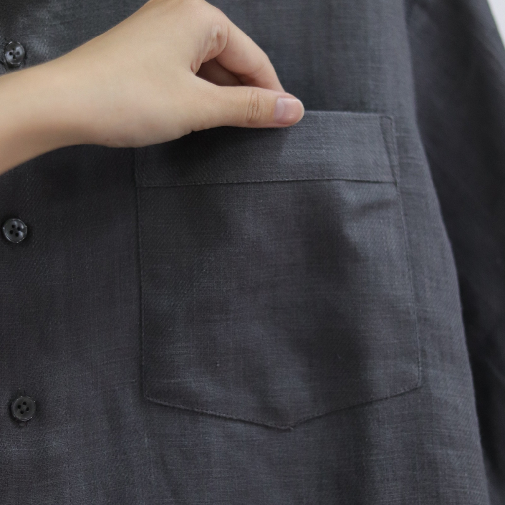 Áo Sơ Mi Nam Relax Form Rộng, Cổ Tàu Tròn, Lai Ngang Linen Solene Vải Mềm Mát HISHOO A1T001