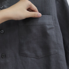 Áo Sơ Mi Nam Relax Form Rộng, Cổ Tàu Tròn, Lai Ngang Linen Solene Vải Mềm Mát HISHOO A1T001