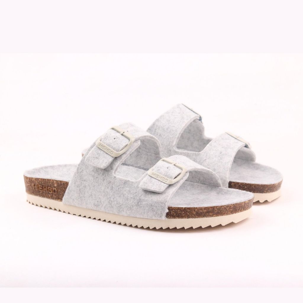 Dép đế trấu birken 2 khoá vải dạ Premium HISHOO B093