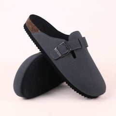 Dép đế trấu sục Boston Xám/ Kem/Bò quai ngang da lộn HISHOO R109