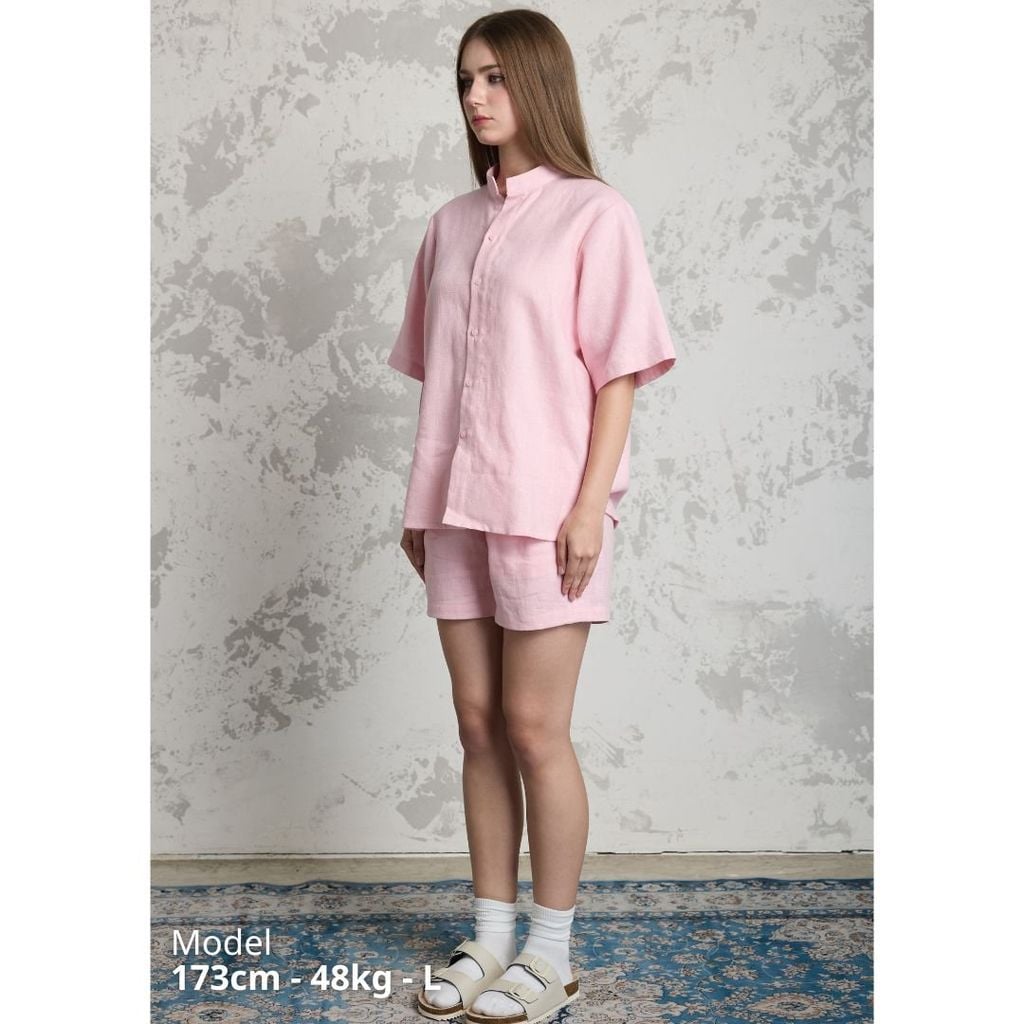 Áo Sơ Mi Nữ Relax Form Rộng, Cổ Tàu Vuông, Lai Ngang Linen Solene Vải Mềm Mát HISHOO A1G002