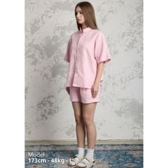 Áo Sơ Mi Nữ Relax Form Rộng, Cổ Tàu Vuông, Lai Ngang Linen Solene Vải Mềm Mát HISHOO A1G002