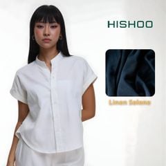 Áo Sơ Mi Nữ Tay Ngắn Relax Form Rộng, Cổ Tàu Vuông, Linen Solene Vải Mềm Mát HISHOO A4G002