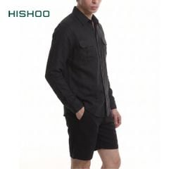Áo Sơ Mi Nam 2 Túi Tay Dài  Relax Form Rộng, Cổ Thường, Lai Ngang Linen Solene Vải Mềm Mát HISHOO A2T005
