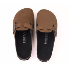 Dép đế trấu sục Boston quai ngang Nâu da lộn HISHOO R109