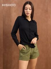 Quần kaki nữ lưng cao Hishoo short suông basic mặc đi chơi, đi làm HISHOO QG001