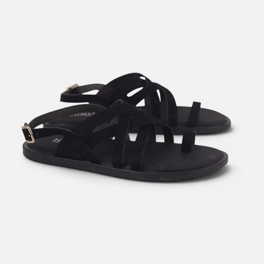 Dép Sandal lê bệt Nam quai ngang chéo xỏ ngón da lộn premium Manto 6 HISHOO K010