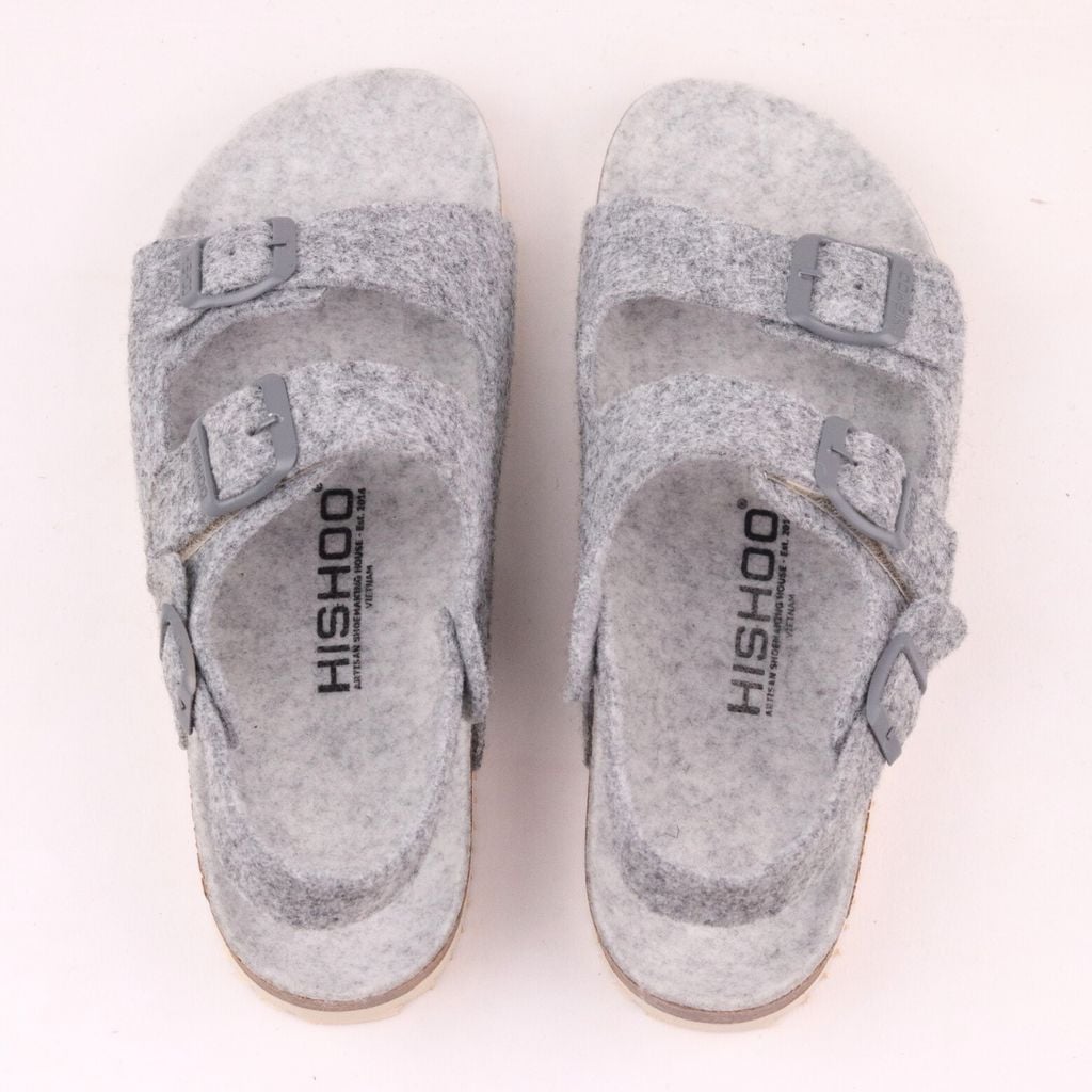 Dép đế trấu sandal birken quai ngang 2 khoá vải dạ Premium HISHOO B102