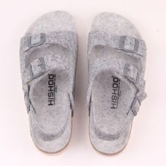 Dép đế trấu sandal birken quai ngang 2 khoá vải dạ Premium HISHOO B102