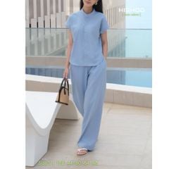 Áo Sơ Mi Nữ Tay Ngắn Relax Form Rộng, Cổ Tàu Vuông, Linen Solene Vải Mềm Mát HISHOO A4G002