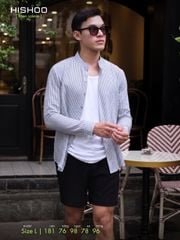 Áo Sơ Mi Trắng Sọc Xanh Nút Gỗ Tay Dài Nam Relax Form Rộng, Cổ Tàu Vuông, Lai Ngang Linen Solene Vải Mềm Mát HISHOO A2T002