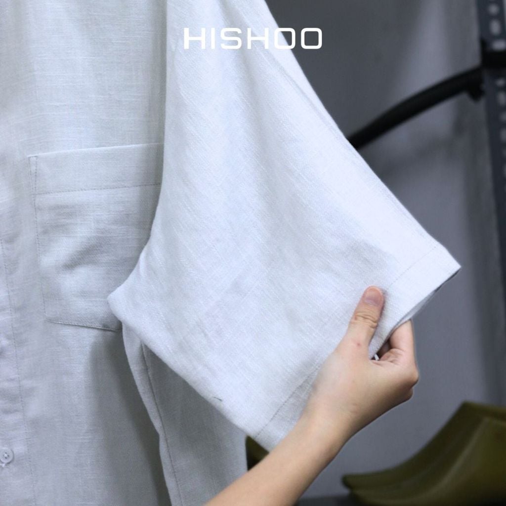 Áo Sơ Mi Nam Relax Form Rộng, Cổ Tàu Vuông, Lai Ngang Linen Solene Vải Mềm Mát HISHOO A1T002