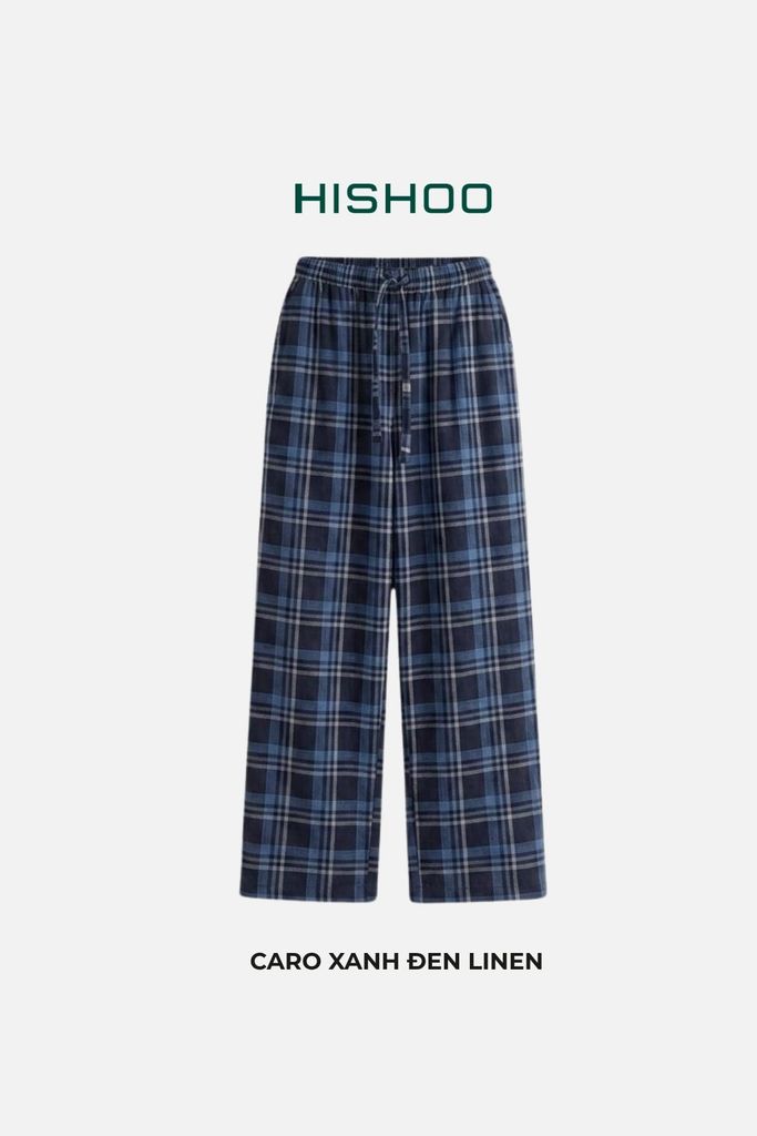 Quần dài Caro Linen Nữ Lưng Thun, Hishoo basic mặc đi chơi, đi làm HISHOO Q3G001