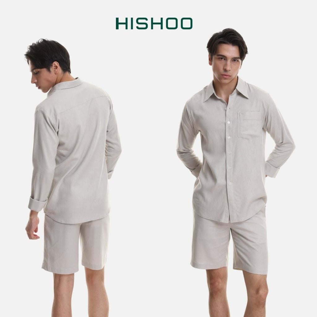Áo Sơ Mi Nam Tay Dài Relax Form Rộng, Cổ Thường, Lai Ngang Linen Solene Vải Mềm Mát HISHOO A2T003