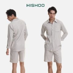 Áo Sơ Mi Nam Tay Dài Relax Form Rộng, Cổ Thường, Lai Ngang Linen Solene Vải Mềm Mát HISHOO A2T003