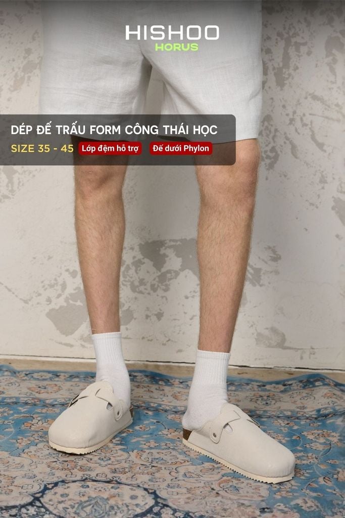 Dép đế trấu sục Boston quai ngang vân Craquelure Premium HISHOO B109