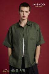 Áo Sơ Mi Nam Rêu  Relax Form Rộng, Cổ Thường, Lai Ngang Linen Solene Vải Mềm Mát HISHOO A1T003