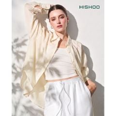 Áo Sơ Mi Tay Dài Nữ Relax Form Rộng, Cổ Thường, Lai Ngang Linen Solene Vải Mềm Mát HISHOO A2G003