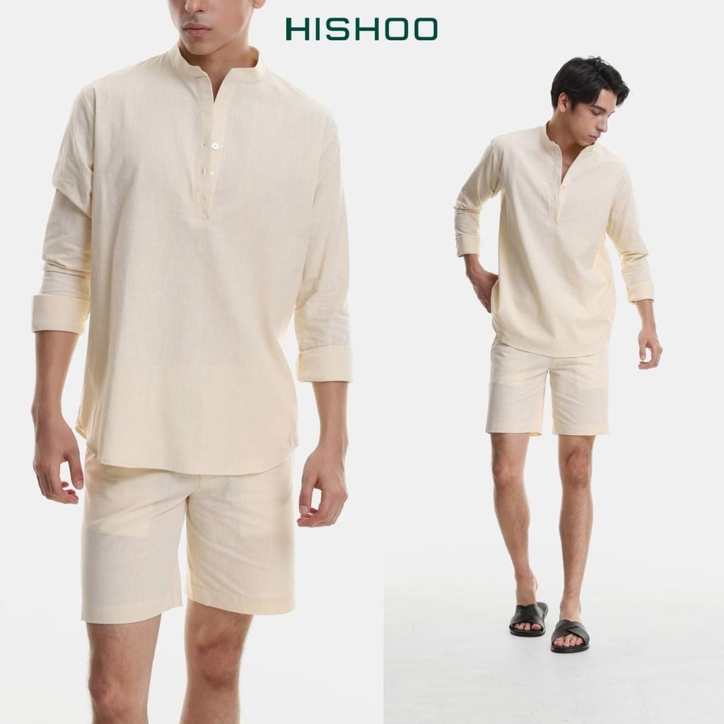 Quần short nam Linen Solene HISHOO Thoáng mát giữ form mặc đi chơi đi làm Q1T001