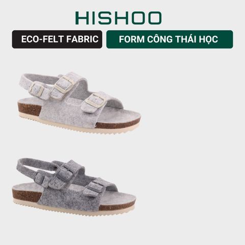 Dép đế trấu sandal birken quai ngang 2 khoá vải dạ Premium HISHOO B102