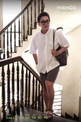 Áo Sơ Mi Trắng Nam Relax Form Rộng, Cổ Tàu Vuông, Lai Ngang Linen Solene Vải Mềm Mát HISHOO A1T002