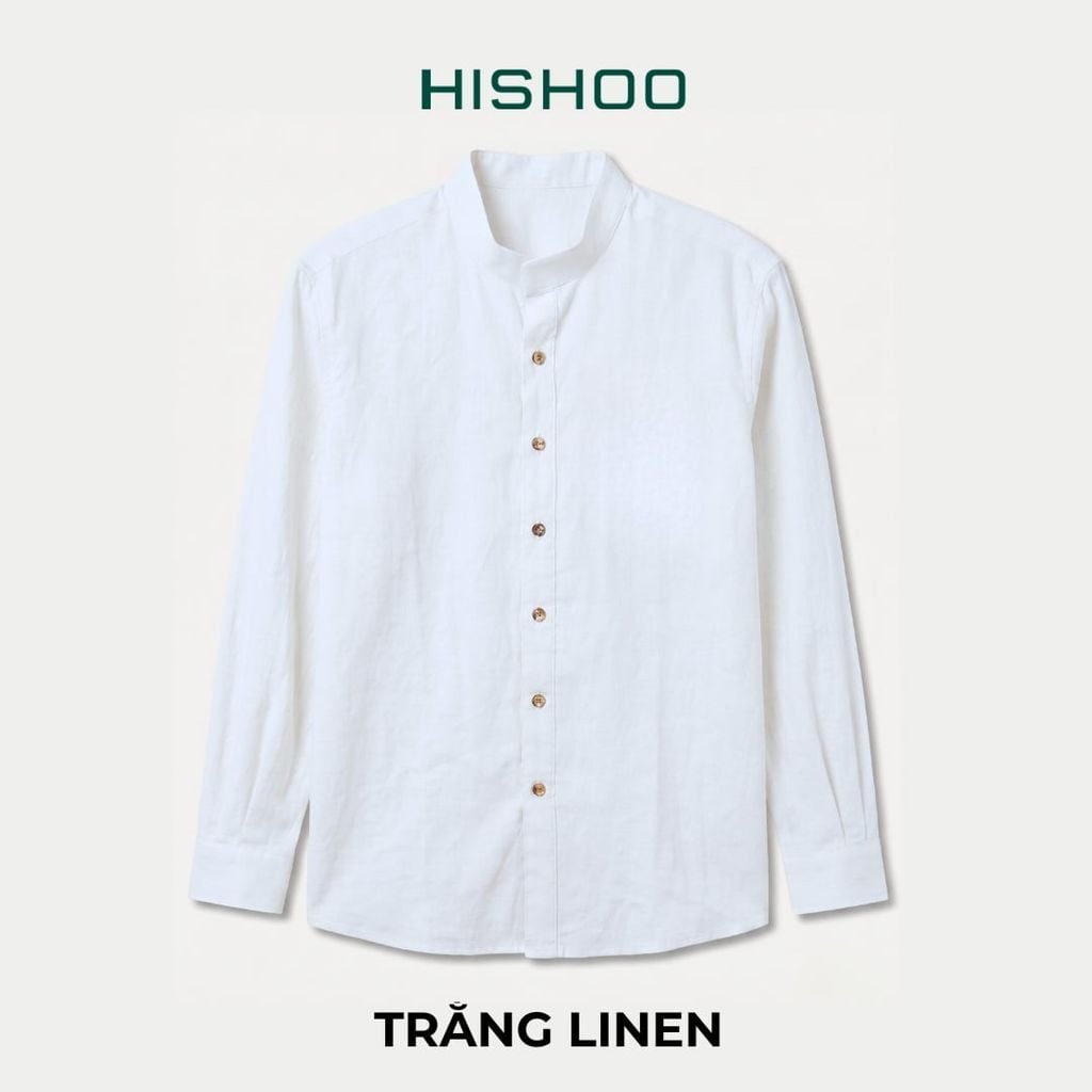 Áo Sơ Mi Nút Gỗ Tay Dài Nữ Relax Form Rộng, Cổ Tàu Vuông, Lai Ngang Linen Solene Vải Mềm Mát HISHOO A2G002