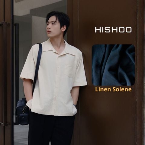 Áo Sơ Mi Nam Kem Relax Form Rộng, Cổ Danton, Lai Ngang Linen Solene Vải Mềm Mát HISHOO A1T004