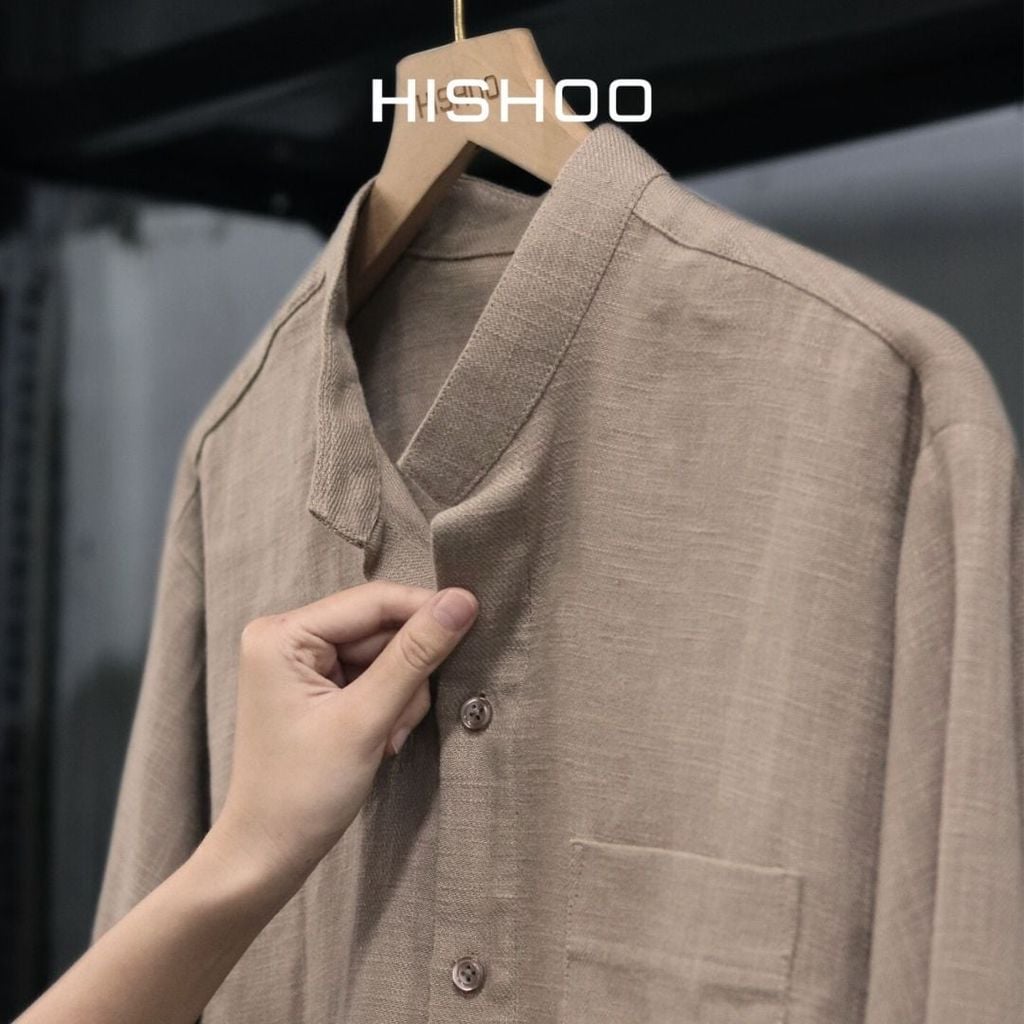 Áo Sơ Mi Nam Tay Dài Relax Form Rộng, Cổ Tàu Vuông, Lai Ngang Linen Solene Vải Mềm Mát HISHOO A2T002