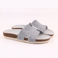 Dép đế trấu birken chữ H vải dạ Premium HISHOO B095