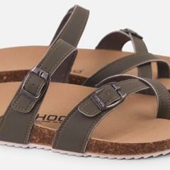 Dép đế trấu Birken Rêu quai ngang xỏ ngón da bò HISHOO M098