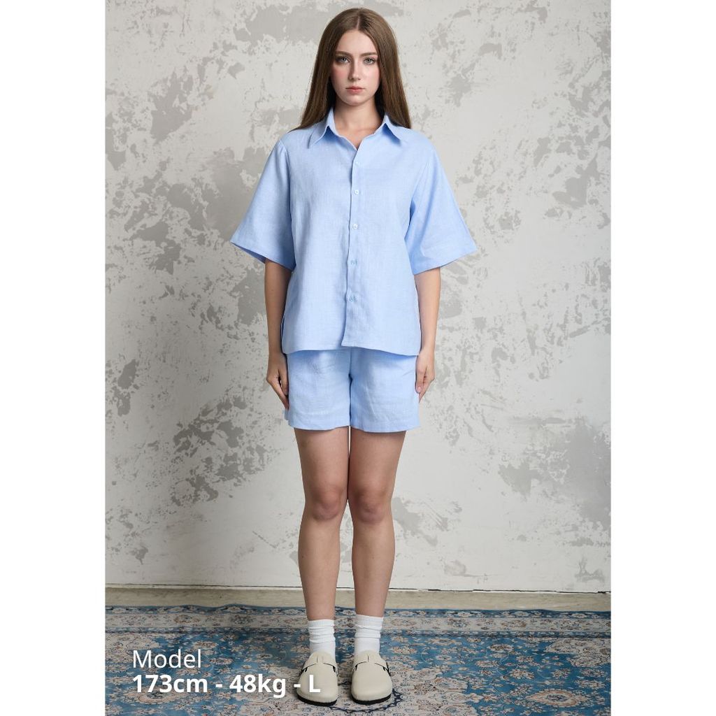 Áo Sơ Mi Nữ Relax Form Rộng, Cổ Thường, Lai Ngang Linen Solene Vải Mềm Mát HISHOO A1G003