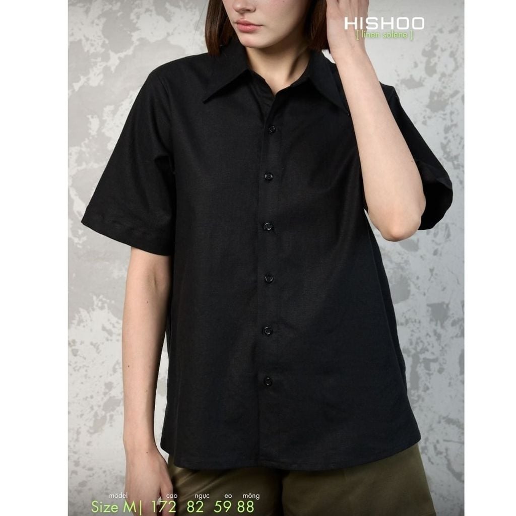Áo Sơ Mi Nữ Relax Form Rộng, Cổ Thường, Lai Ngang Linen Solene Vải Mềm Mát HISHOO A1G003