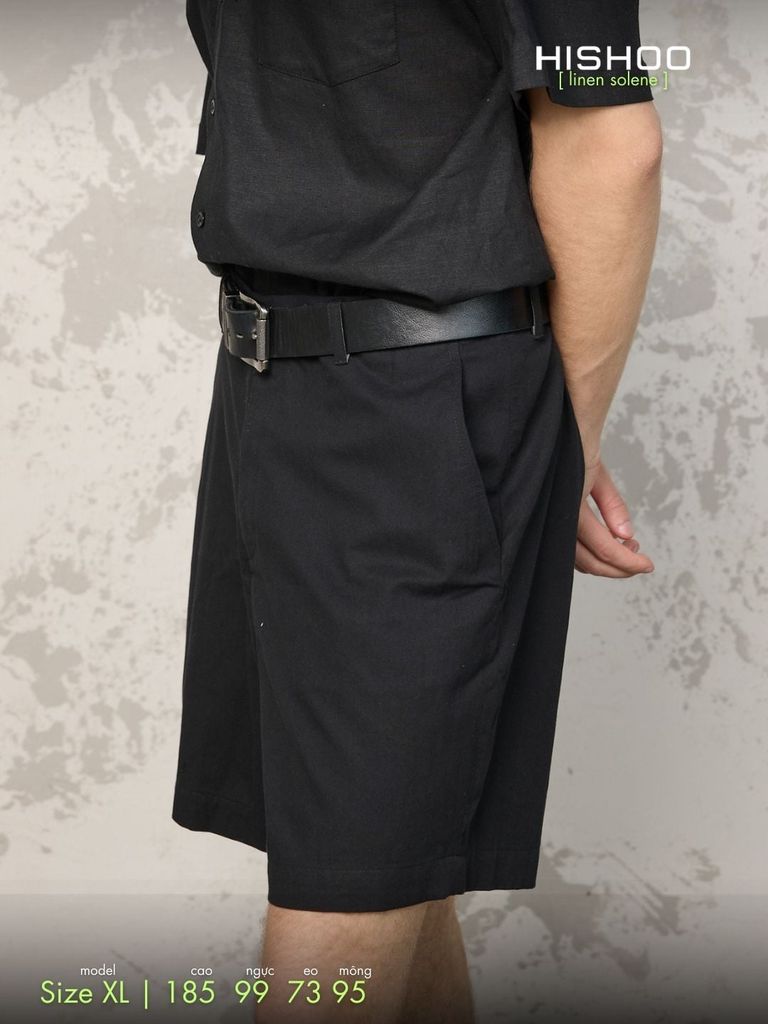 Quần short nam Đen Linen Solene HISHOO Thoáng mát giữ form mặc đi chơi đi làm Q1T001