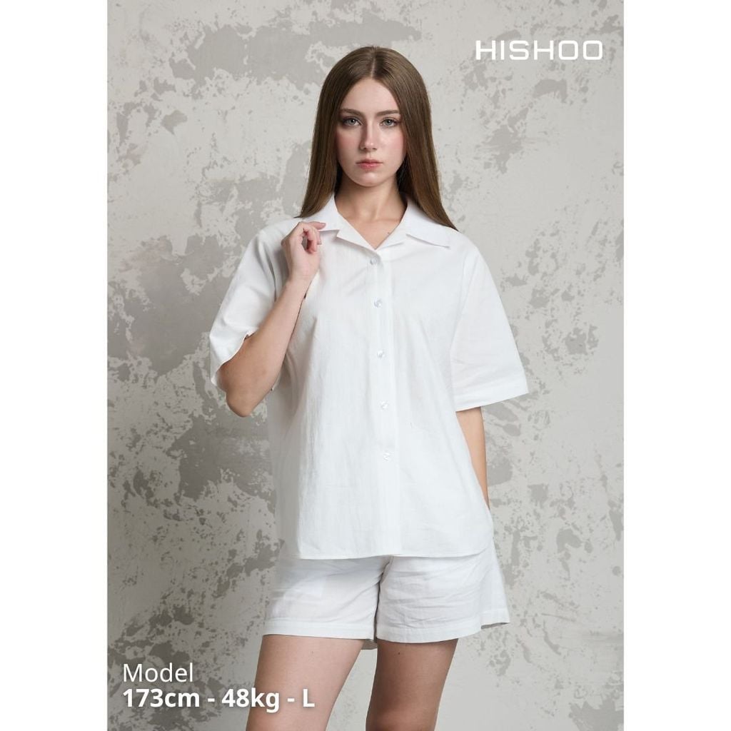 Áo Sơ Mi Nữ Relax Form Rộng, Cổ Danton, Lai Ngang Linen Solene Vải Mềm Mát HISHOO A1G004