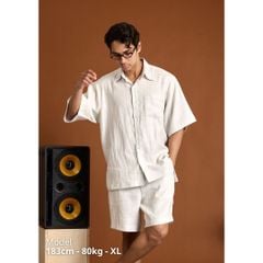 Áo Sơ Mi Nam Relax Form Rộng, Cổ Thường, Lai Ngang Linen Solene Vải Mềm Mát HISHOO A1T003