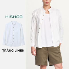 Áo Sơ Mi Nam Nút Gỗ Tay Dài Relax Form Rộng, Cổ Tàu Vuông, Lai Ngang Linen Solene Vải Mềm Mát HISHOO A2T002