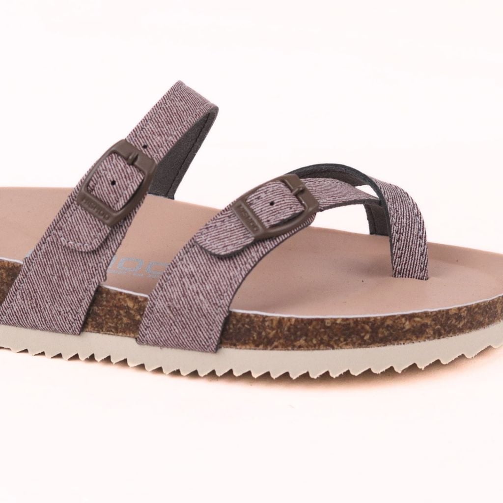 Dép đế trấu birken Xỏ Ngón Nâu Demin Khóa Nâu Premium HISHOO B098