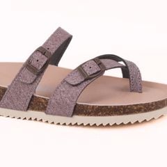 Dép đế trấu birken Xỏ Ngón Nâu Demin Khóa Nâu Premium HISHOO B098